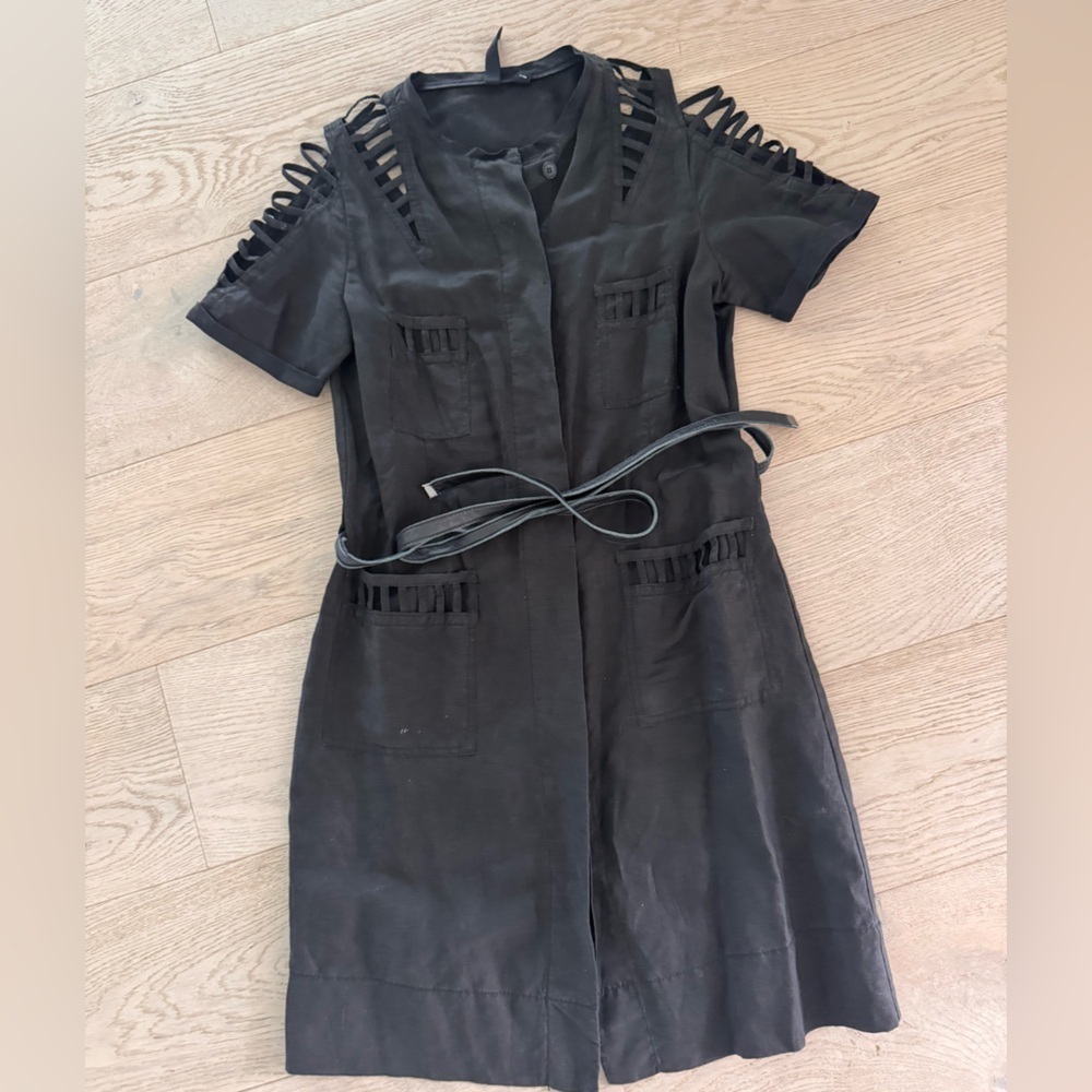 Edun black linen blend belted dress size 6